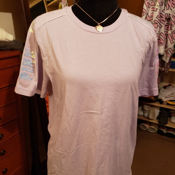 VS PINK Lavender Bling-Sleeve Campus Tee - Picture 1 of 5